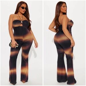 Fashion Nova Black and Brown Strapless Jumpsuit